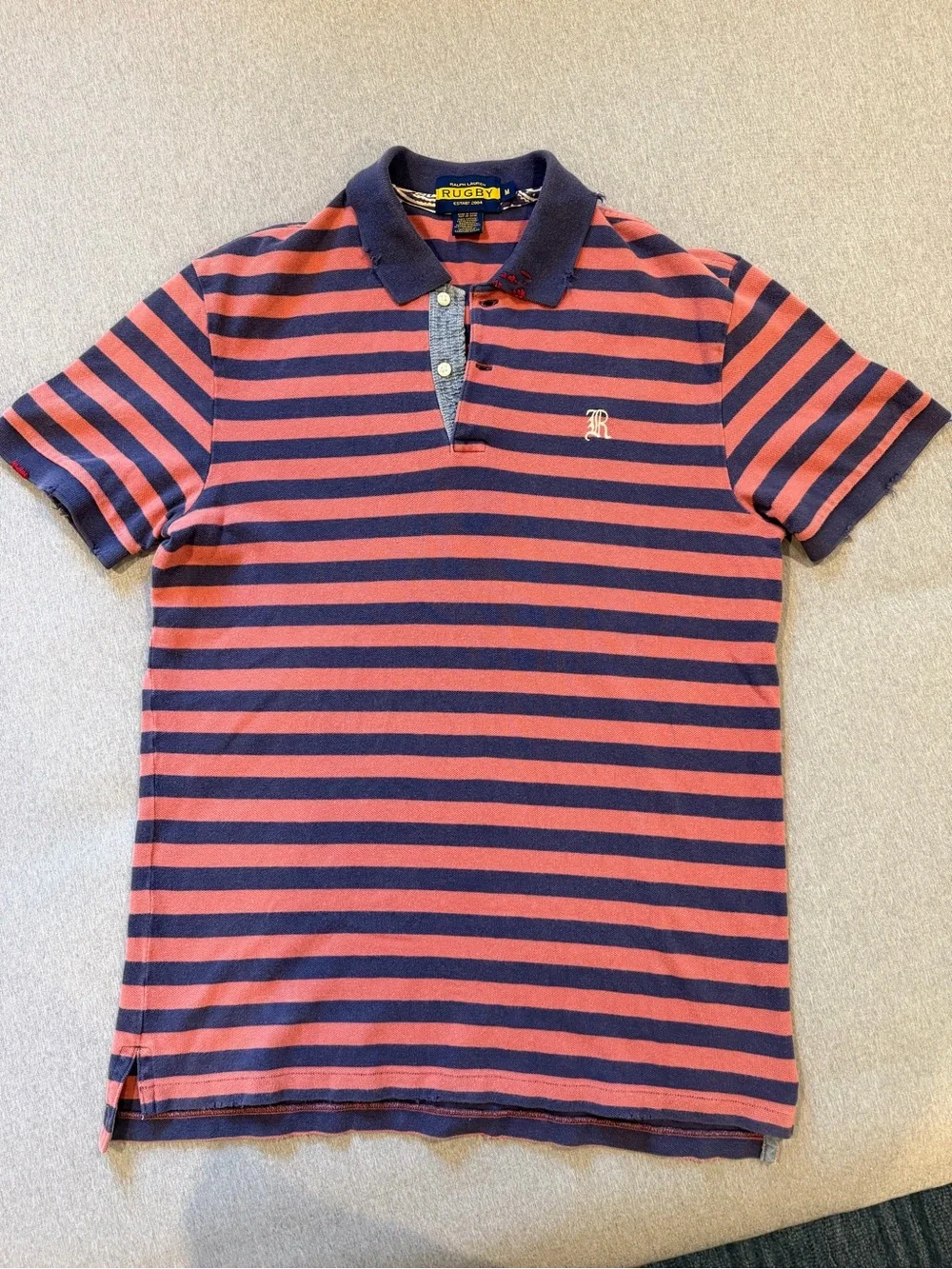 Ralph Lauren Striped Navy and Coral Polo